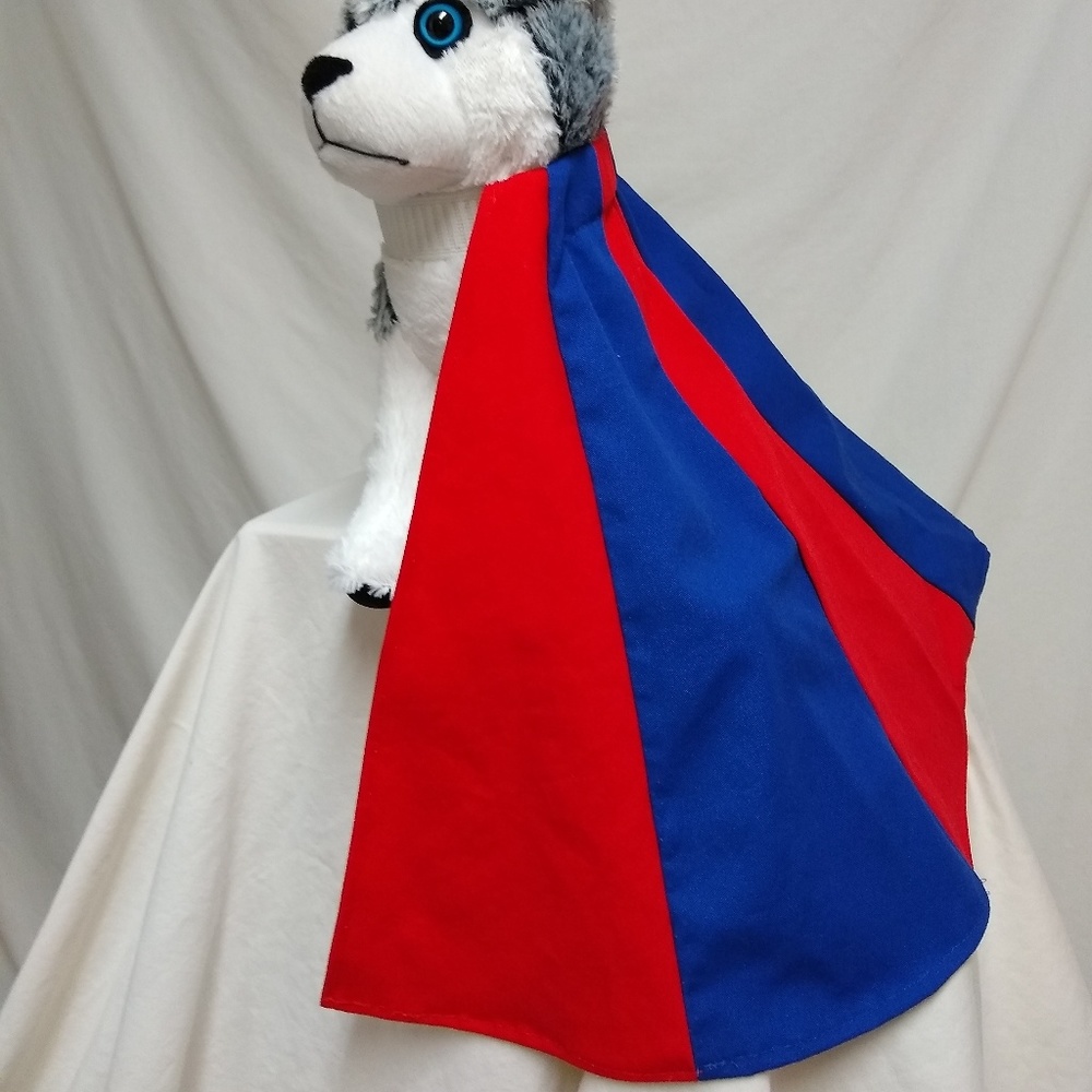 Pet Doll Cape Red and Blue Costume Super Hero Hand Made Small Cape
